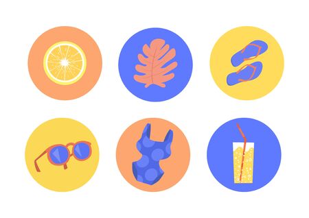 Vector circle icons collection with various summer themed elements.のイラスト素材