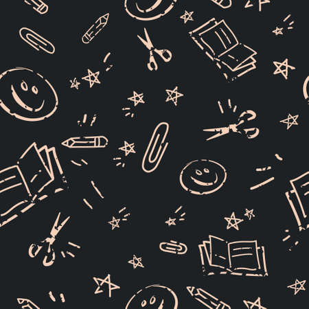Back to School Chalk Blackboard Doodles Patternのイラスト素材