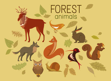 Cute Forest Animals and Autumn Leaves Collectionのイラスト素材