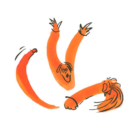Expressive Handrawn Red Characters Fight Each Otherのイラスト素材