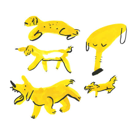 Expressive Handrawn Yellow Brush Strokes Dogs Collectionのイラスト素材