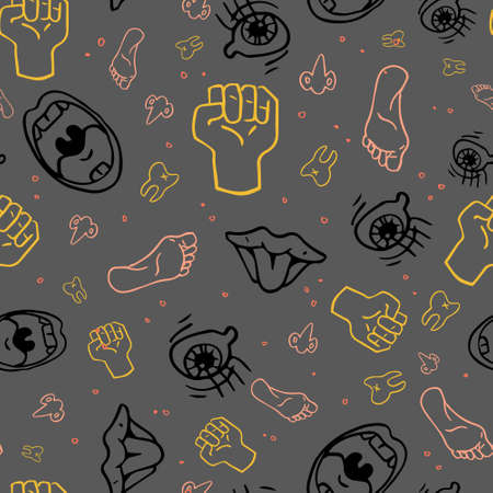 Grey Expressive Body Parts Seamless Vector Pattern