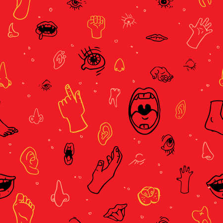 Red Expressive Body Parts Seamless Vector Patternのイラスト素材