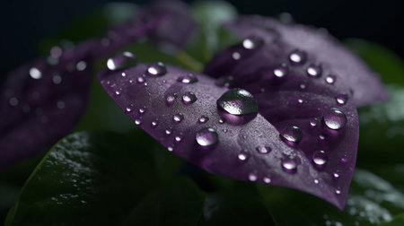 water drops on a purple leaf, close-up, macro photographyの素材