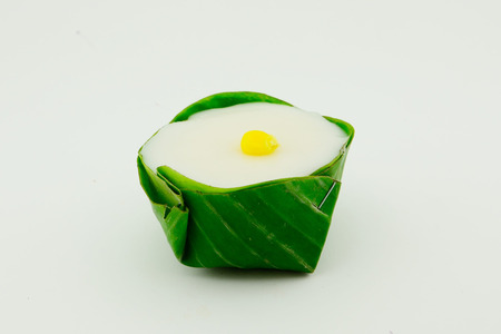 Thai pudding with coconut toppingの写真素材
