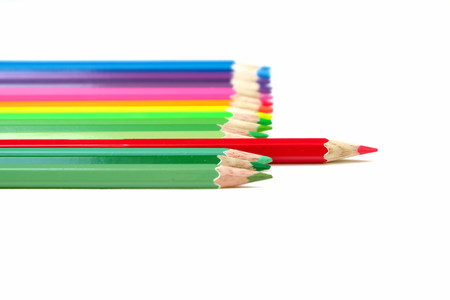 Colored pencils focus on red colorの写真素材