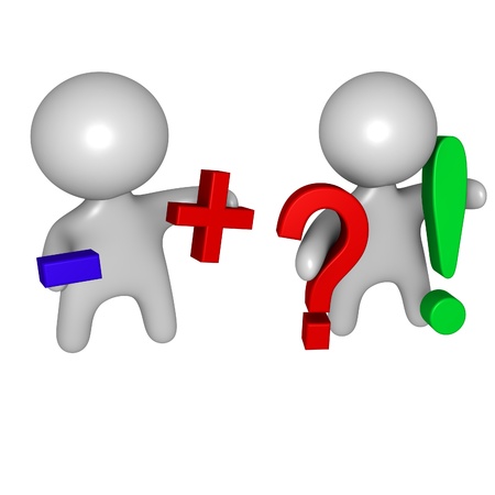 3d plus and minus ; questionmark and exclamtion mark guysの写真素材