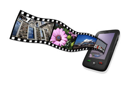 smartphone movie and picture strip in 3dの写真素材