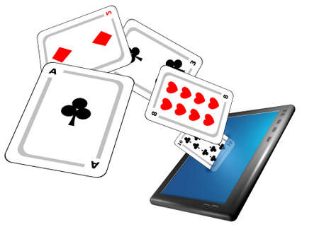 gaming on tablet pc in 3dの写真素材