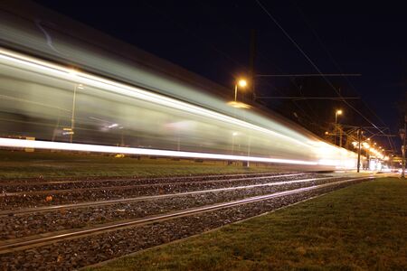 city train at nightの写真素材