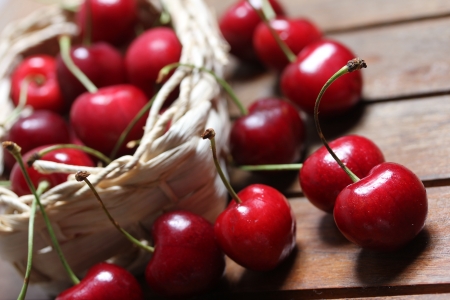 cherries in a bagの写真素材