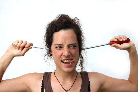 funny young woman with tools