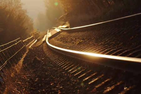 lonly railway tracks on a golden autumn day