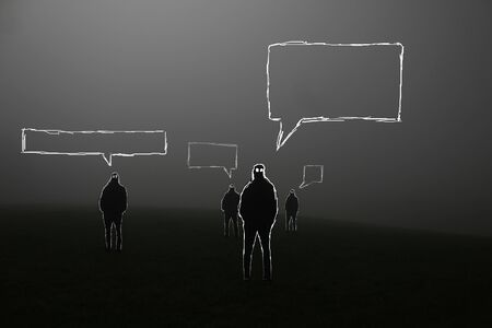 humans with speech bubbles at night conceptの写真素材