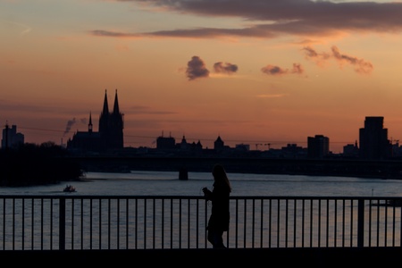 cologne city evening runnerの写真素材