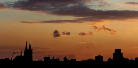 cologne city evening sundown panoramaの写真素材
