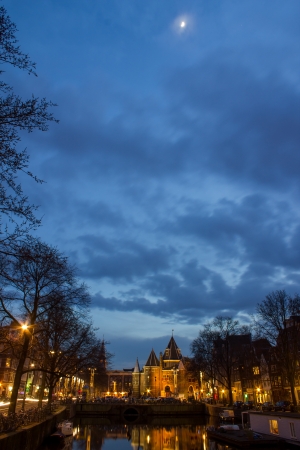view on the Amsterdam De Waag at the eveningの写真素材
