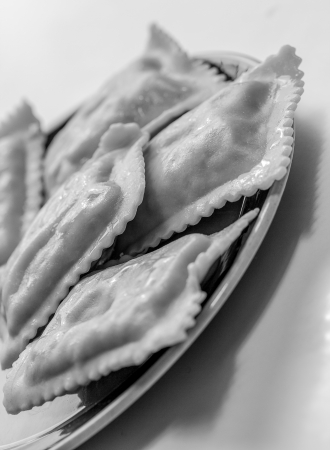 ravioli in black and white
