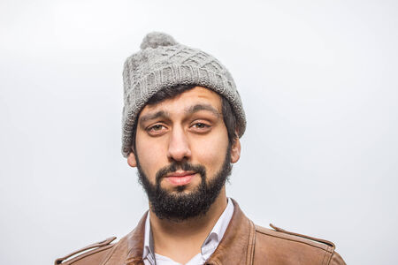 beard man in front of a white backgroundの写真素材