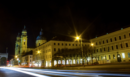 munich street and the Theatiner church at nightのeditorial素材