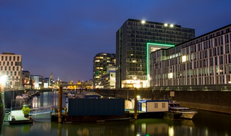 cologne rheinauhafen in the eveningの写真素材