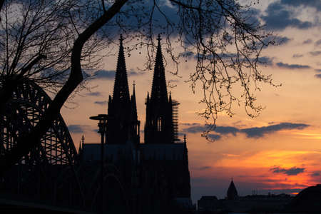 cologne city church sundownの写真素材