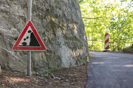 danger rockfall signの写真素材