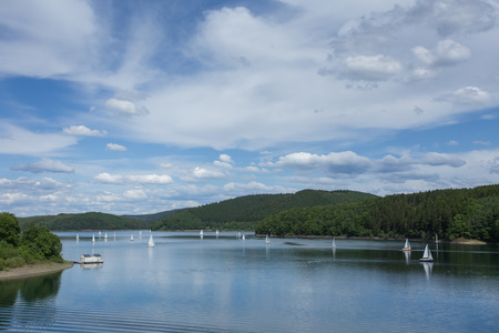 summer lake with a cloudscapeの写真素材