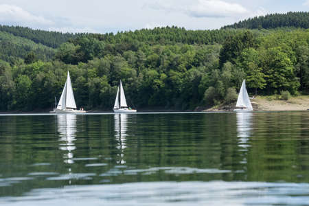 sailboats on a lakeの写真素材