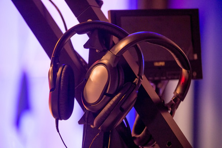 tv studio headphonesの写真素材