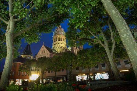 mainzer dom in germany at nightのeditorial素材