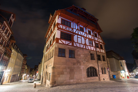 Albrecht Duerer House Nuernberg at nightのeditorial素材