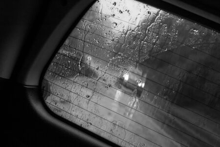 rainy traffic background in black and whiteの写真素材