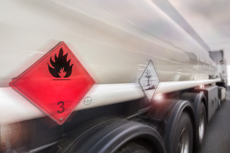 gasoline transporter speeding on highwayの写真素材