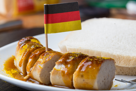 currywurst with german flagの写真素材