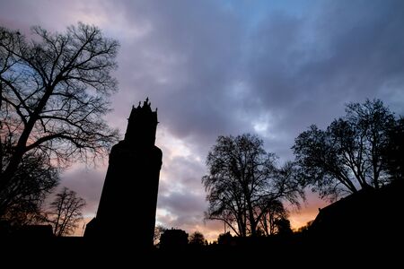 andernach historic city in germany evening silhouettesの写真素材