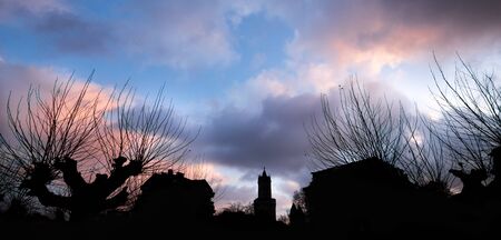 andernach historic city in germany evening silhouettesの写真素材