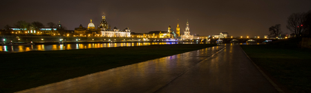 dresden germany at night panoramic view with elbe riverの写真素材