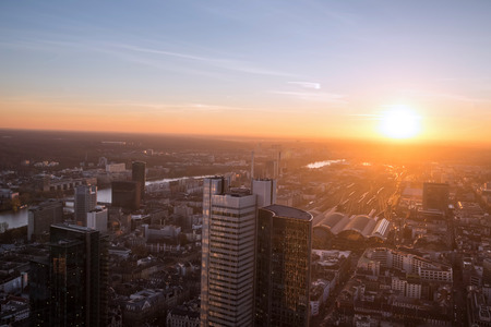 frankfurt germany evening sundown from above