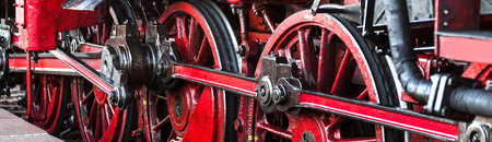 old steam train wheels panoramaの写真素材