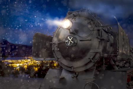steam train in a winter night