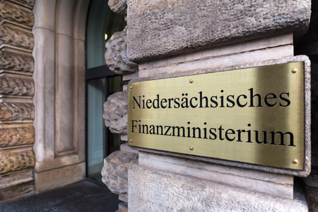 sign of the lower saxony Ministry of Finance in hannover germanyのeditorial素材