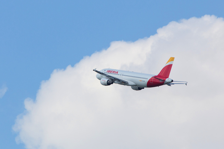 budapest, budapest/hungary - 24 04 18: iberia airways airplane starting at budapest airport hungaryのeditorial素材