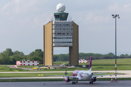 budapest, budapest/hungary - 24 04 18: budapest airport hungary outlook control towerのeditorial素材
