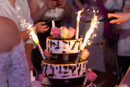 wedding cake in the eveningの写真素材