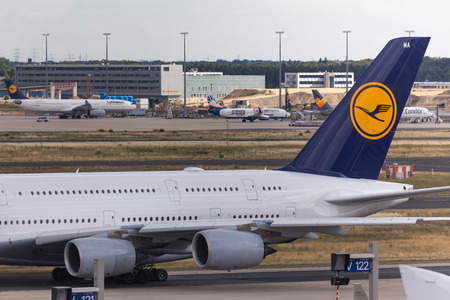 frankfurt, hesse/germany - 25 06 18: lufthansa airplane at frankfurt airport germanyのeditorial素材