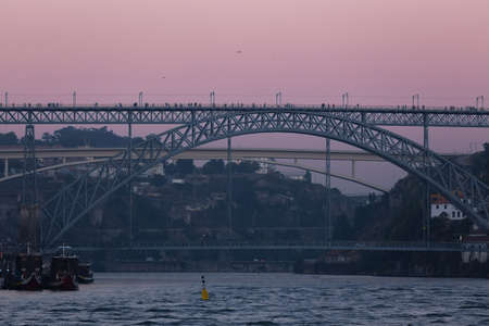 Porto Portugal evening bridge viewの写真素材