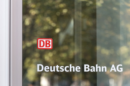 frankfurt, hesse/germany - 11 10 18: db german train sign frankfurt germanyのeditorial素材