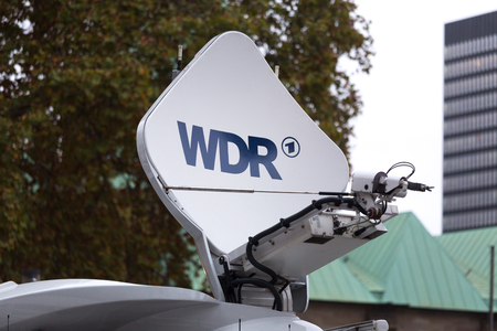 essen, North Rhine-Westphalia/germany - 18 10 18: wdr sign on a mobile antenna in essen germanyのeditorial素材