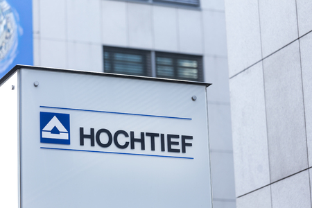 essen, North Rhine-Westphalia/germany - 02 11 18: hochtief sign on an building in essen germanyのeditorial素材